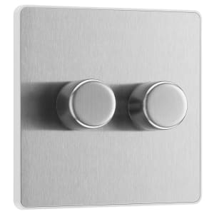 BG Evolve Brushed Steel 2 Way Trailing Edge Led Push On / Off Double Dimmer Switch - 200W