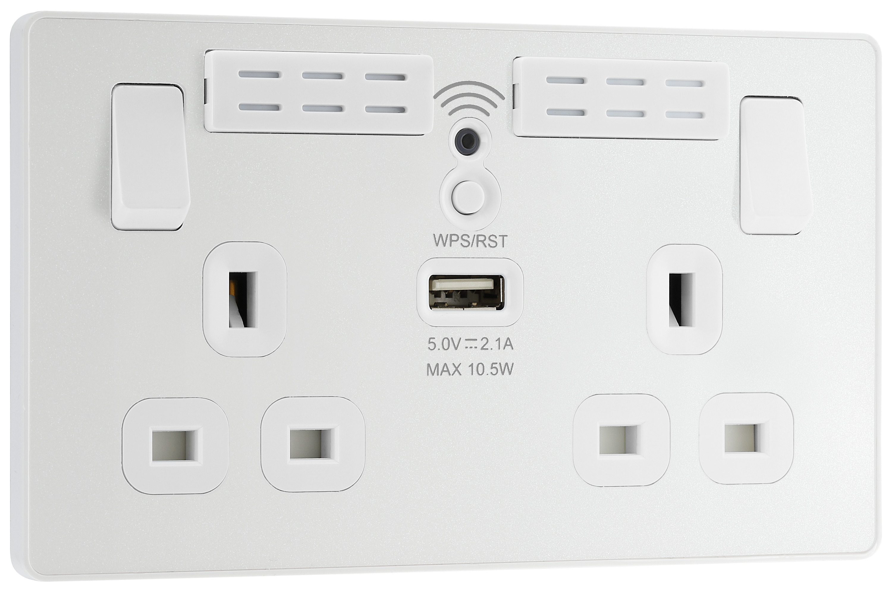 BG Evolve Wi-Fi Extender Double Switched 13A Power Socket & 1 x USB (2.1A) - Pearlescent White