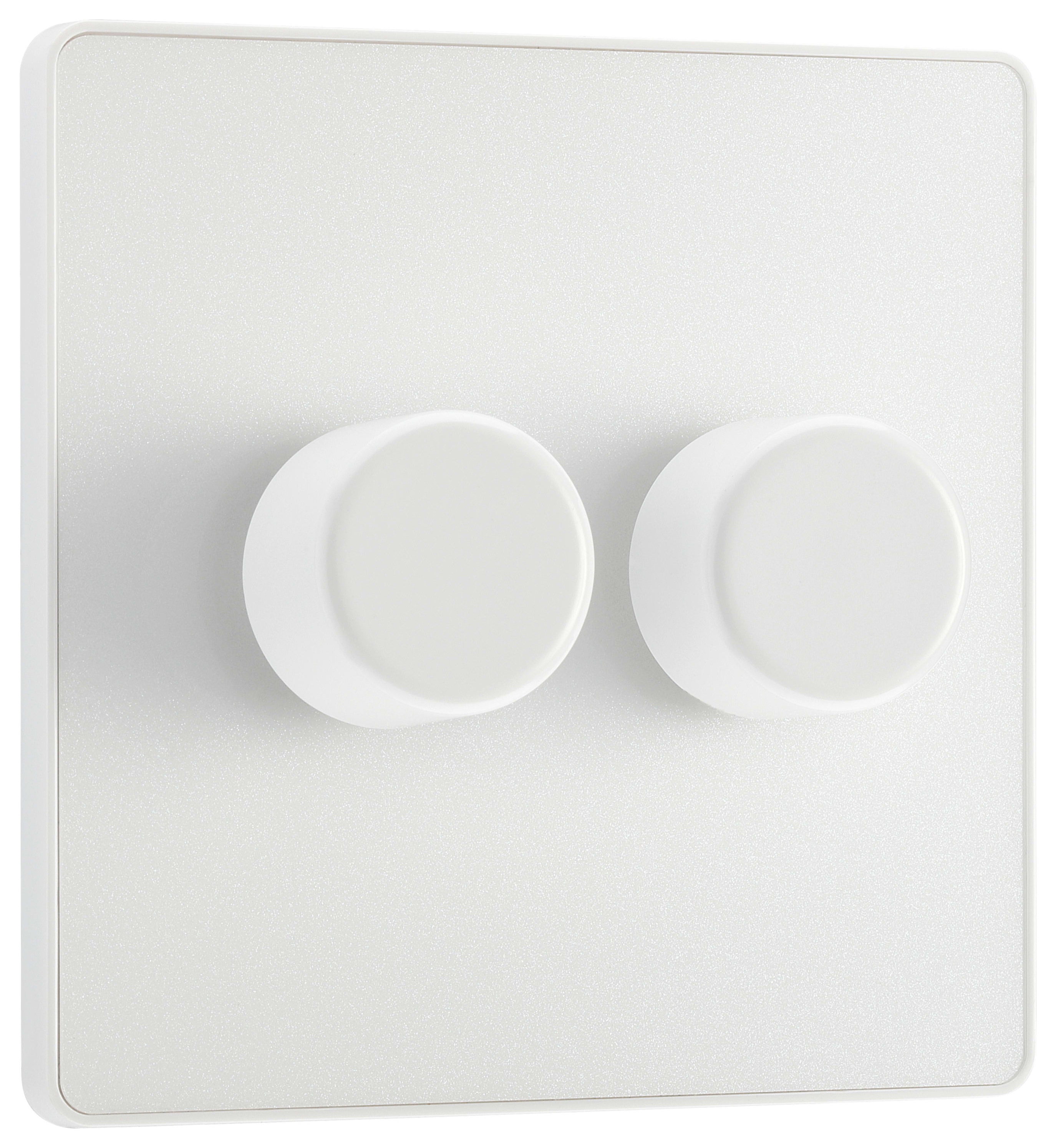 BG Evolve Pearlescent White 2 Way Trailing Edge Led Push On / Off Led Double Dimmer Switch - 200W