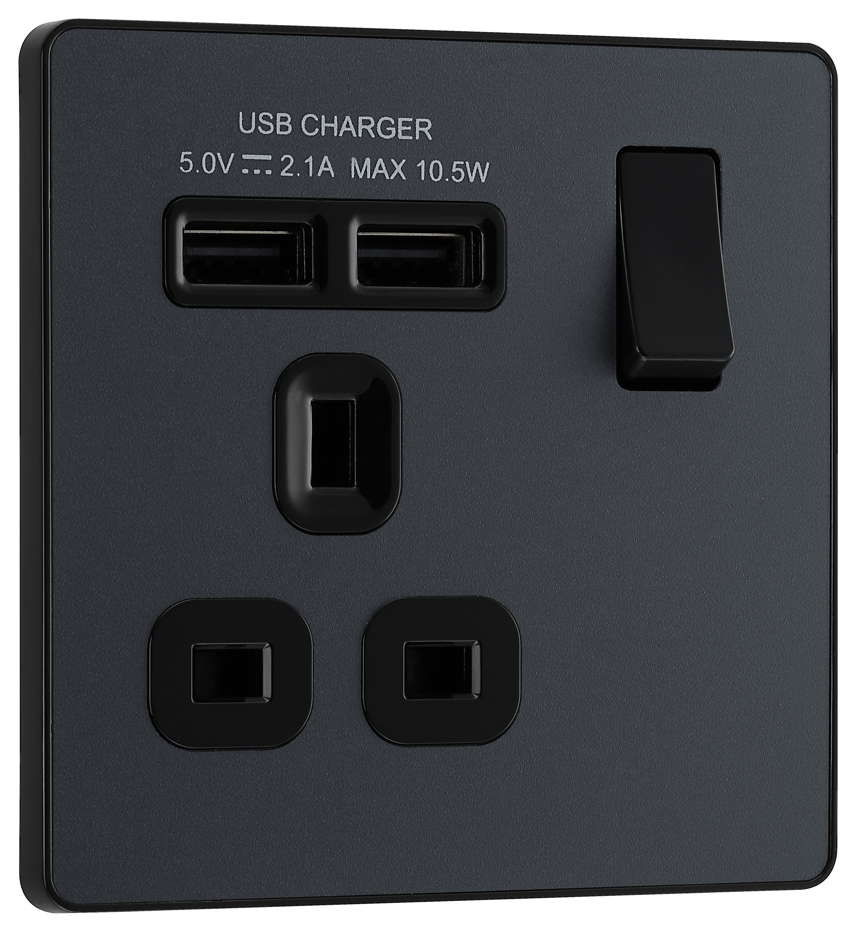 Image of BG Evolve Matt Grey Single Switched 13A Power Socket with 2 x USB (2.1A)