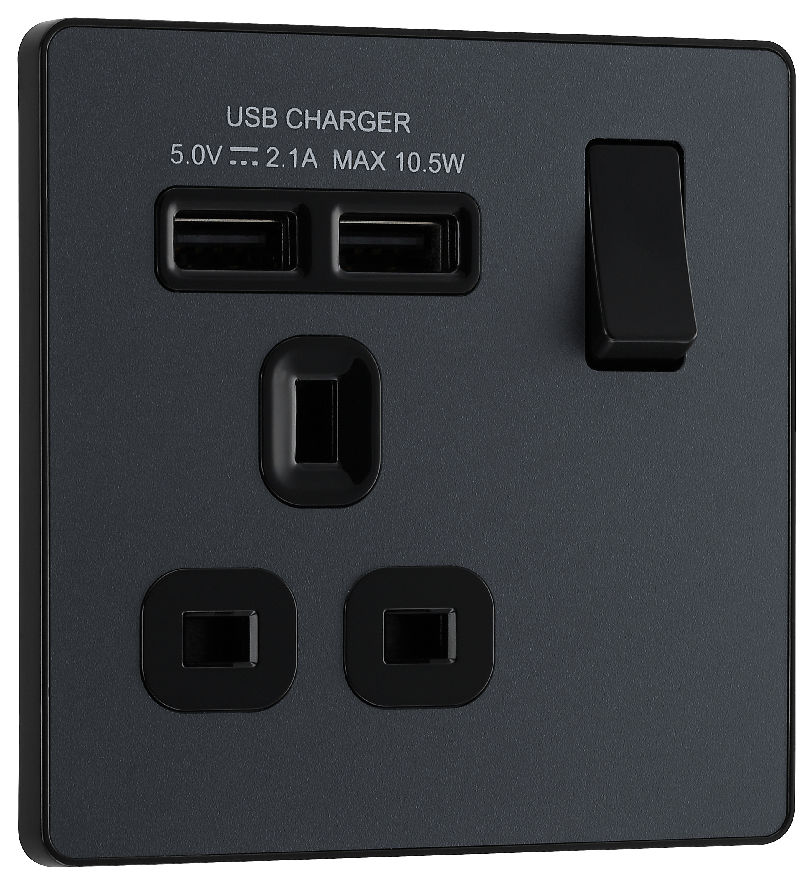 BG Evolve Single Switched 13A Power Socket with 2 x USB (2.1A) - Matt Grey