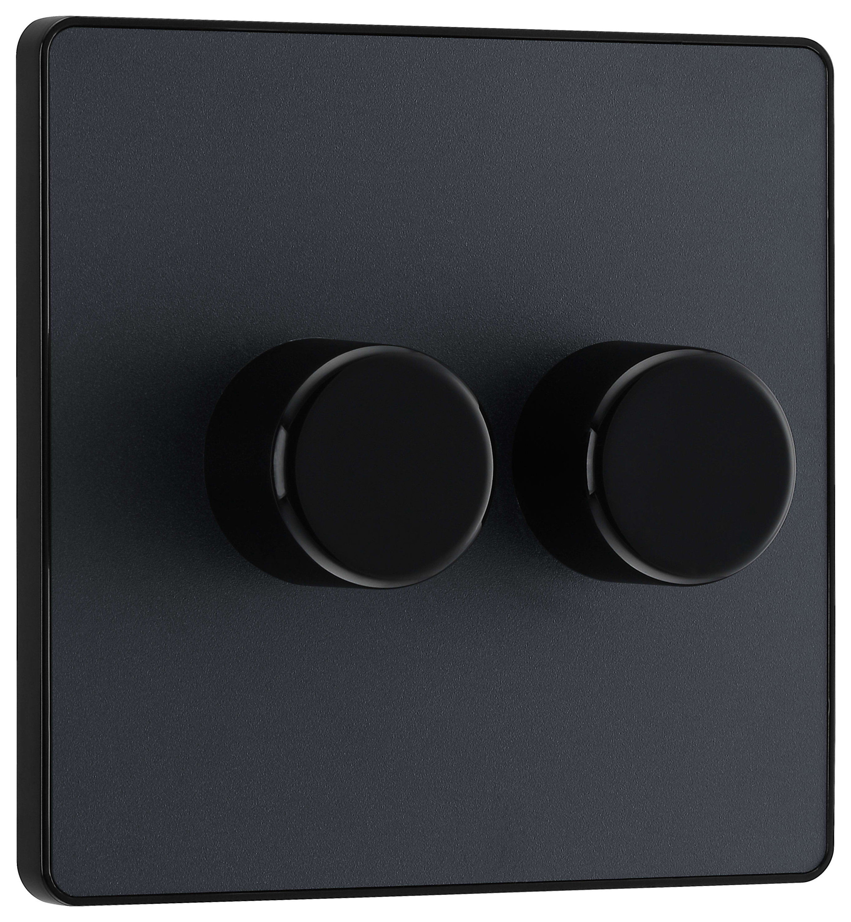 Image of BG Evolve Matt Grey 2 Way Trailing Edge Led Push On / Off Double Dimmer Switch - 200W