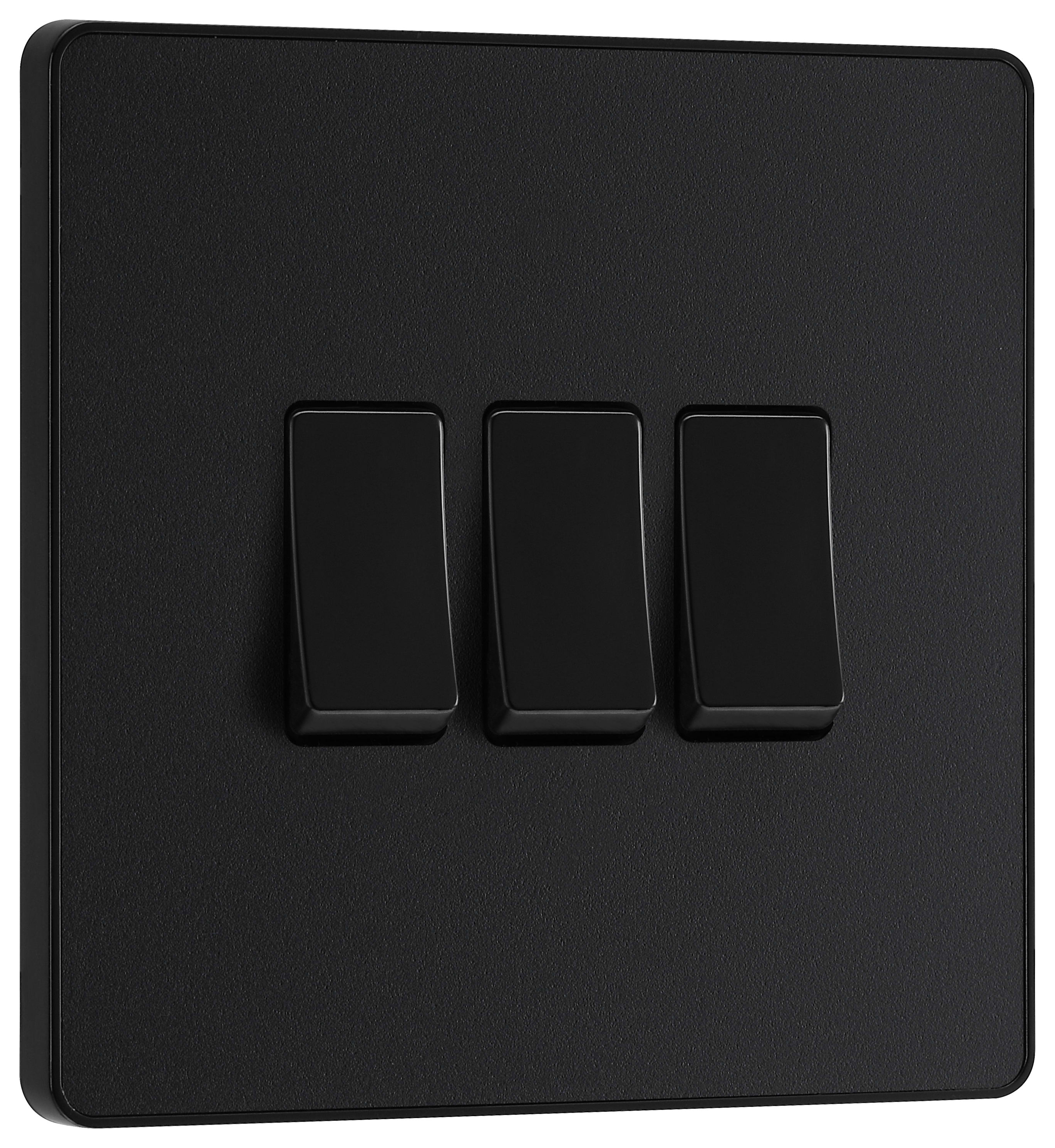 BG Evolve Matt Black 20A 16Ax Triple Light Switch - 2 Way