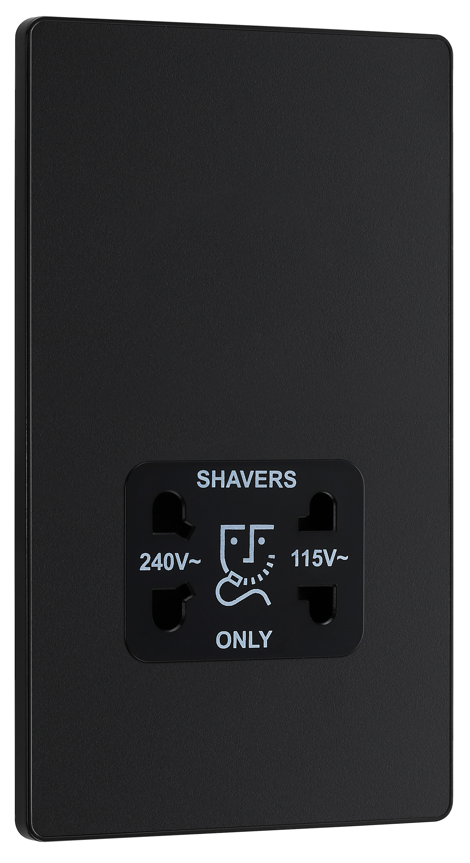 BG Evolve Matt Black Dual Voltage Shaver Socket - 115-240V