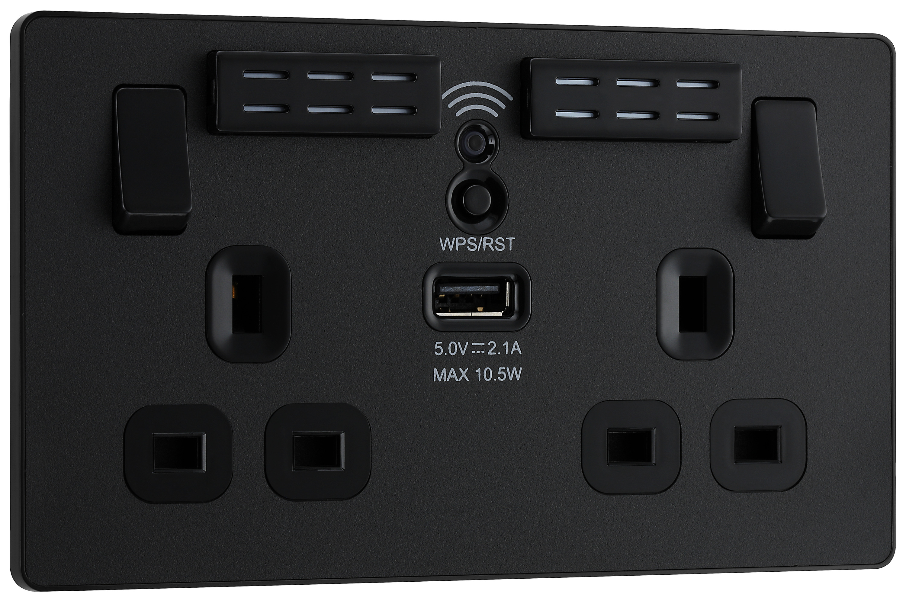 BG Evolve Matt Black 13A Wifi Extender Double Switched Power Socket & 1 x USB (2.1A)