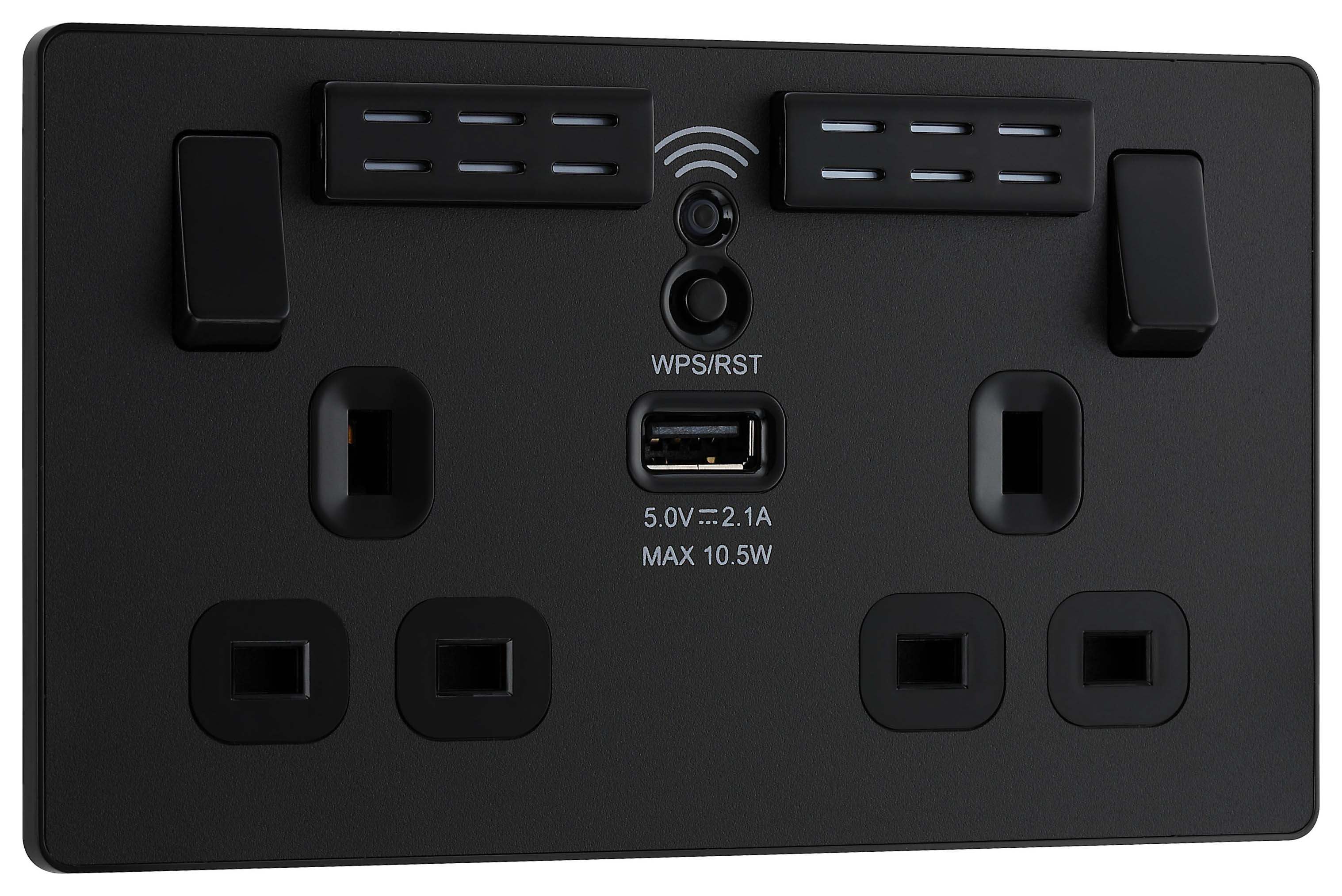 BG Evolve Matt Black 13A Wifi Extender Double Switched Power Socket & 1 x USB (2.1A)