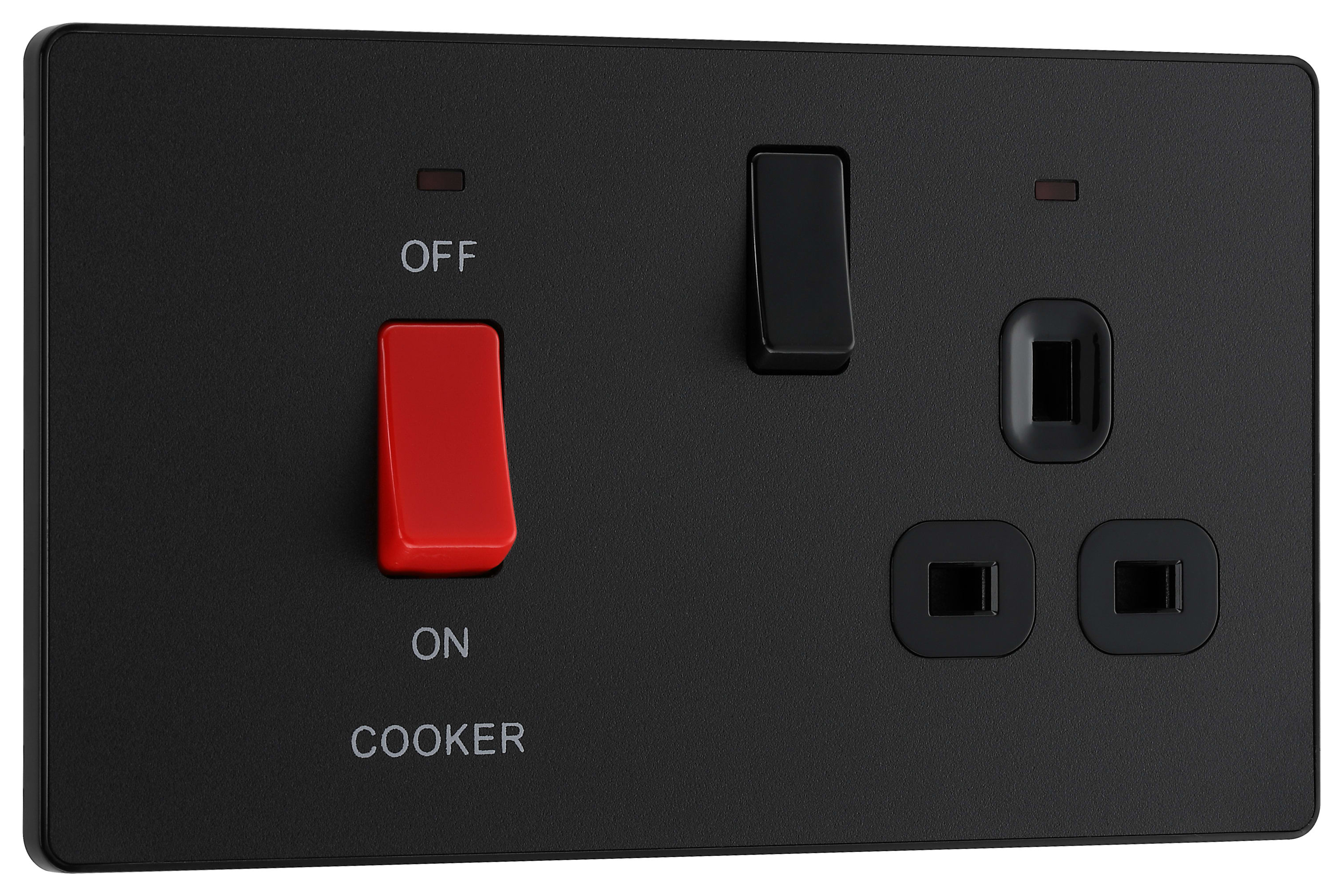 BG Evolve Matt Black Cooker Control Double Pole Socket & Switch with Led Power Indicator