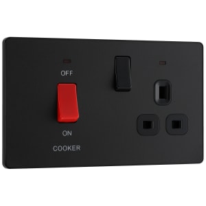 BG Evolve Matt Black Cooker Control Double Pole Socket & Switch with Led Power Indicator