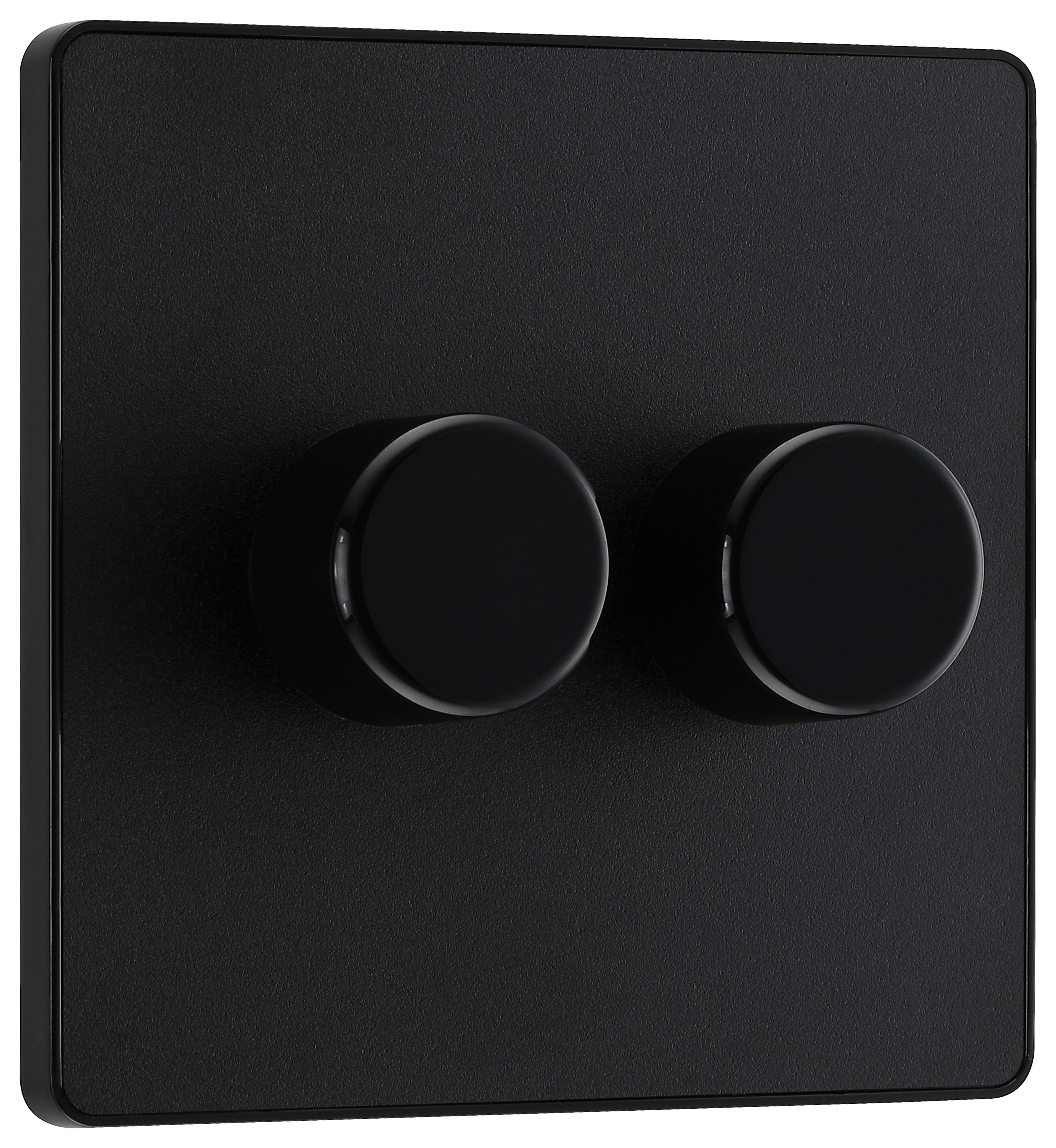 Image of BG Evolve Matt Black 2 Way Trailing Edge Led Push On / Off Double Dimmer Switch - 200W