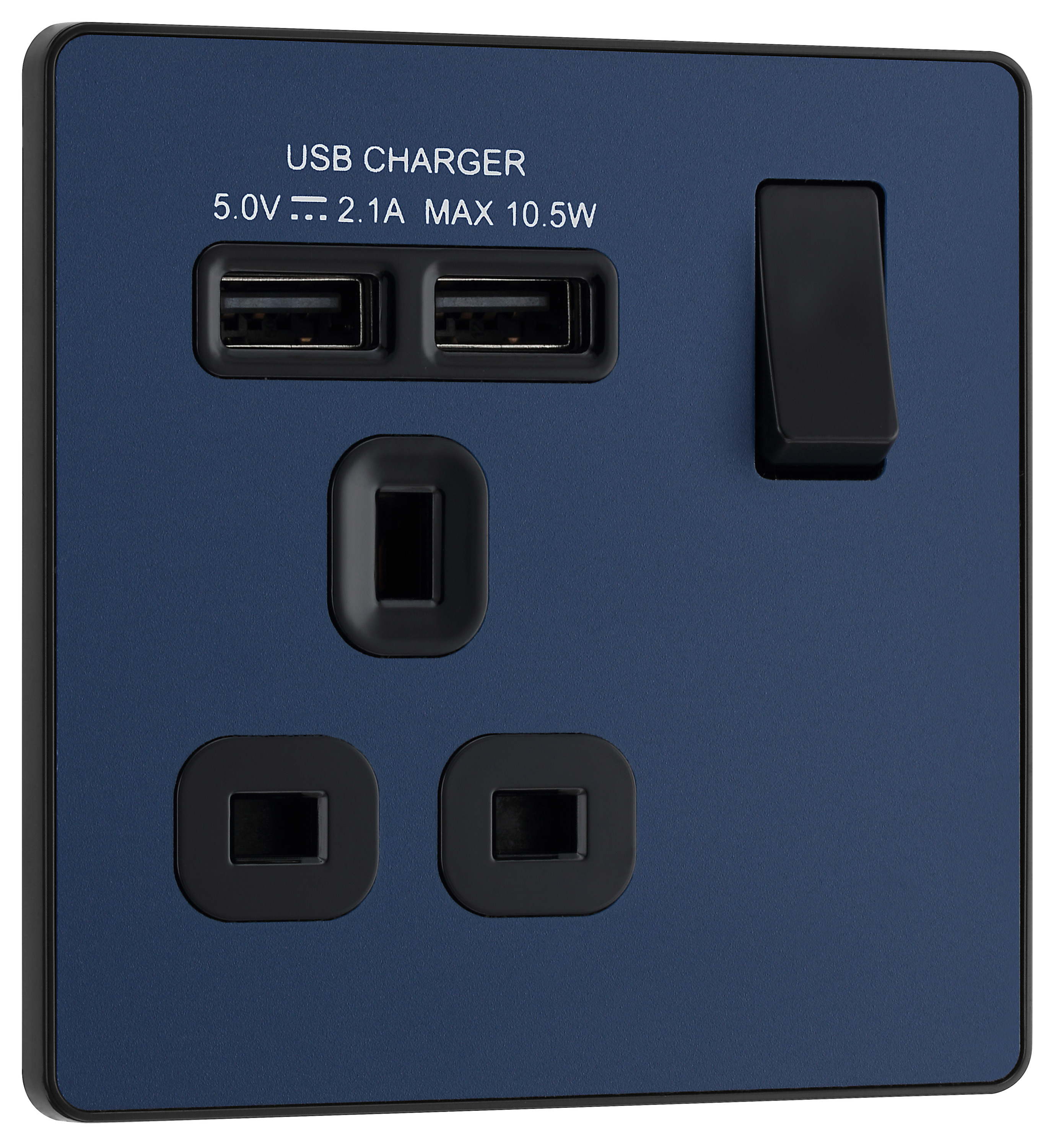 BG Evolve 13A Single Switched Power Socket & 2 x USB (2.1A) - Matt Blue