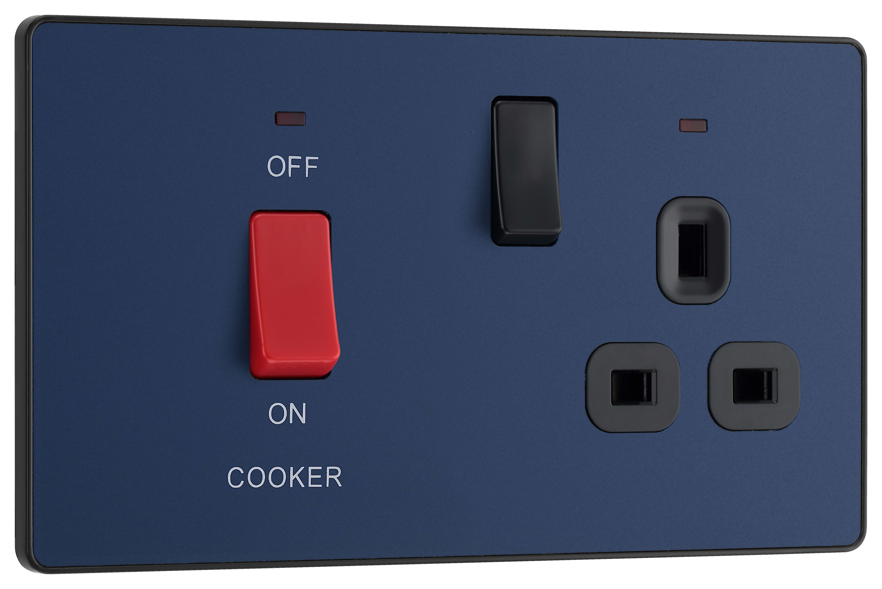 BG Evolve Matt Blue Chrome Cooker Control Double Pole Socket & Switch with Led Power Indicator