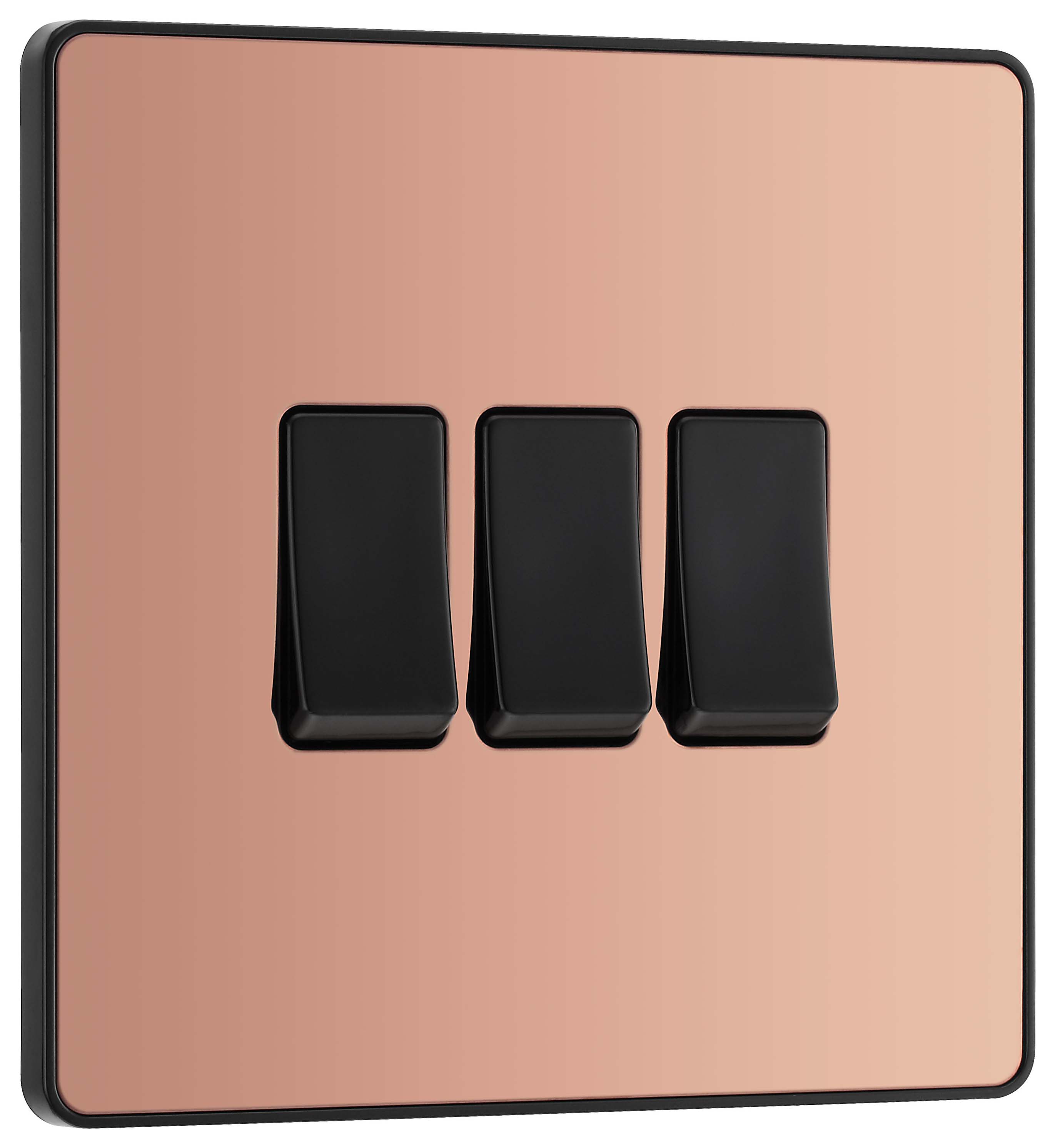 BG Evolve Polished Copper (Black Ins) Triple Light Switch, 20A 16Ax, 2