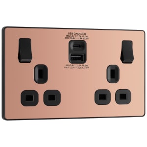 BG Evolve Polished Copper Double Switched 13A Power Socket with USB C 30W & USB A (2.1A)