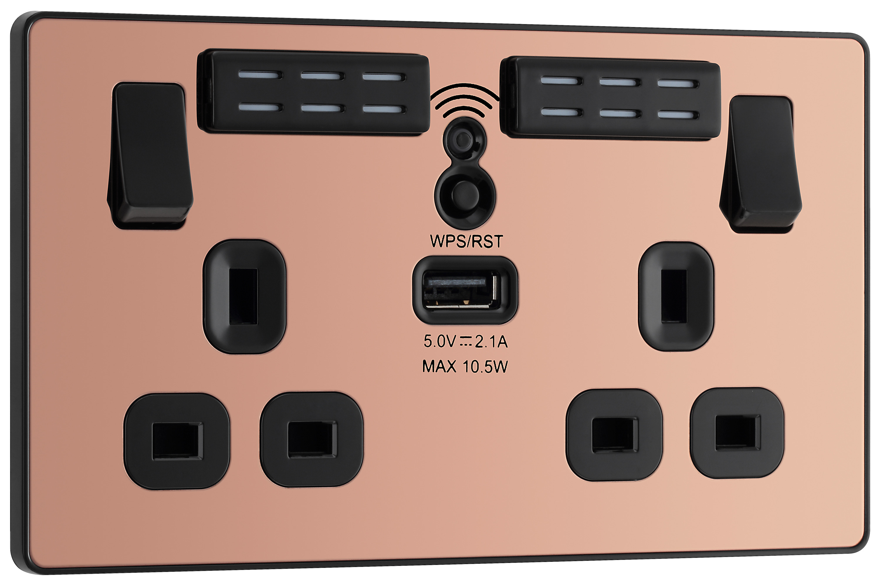Image of BG Evolve Polished Copper 13A Wifi Extender Double Switched Power Socket & 1 x USB (2.1A)