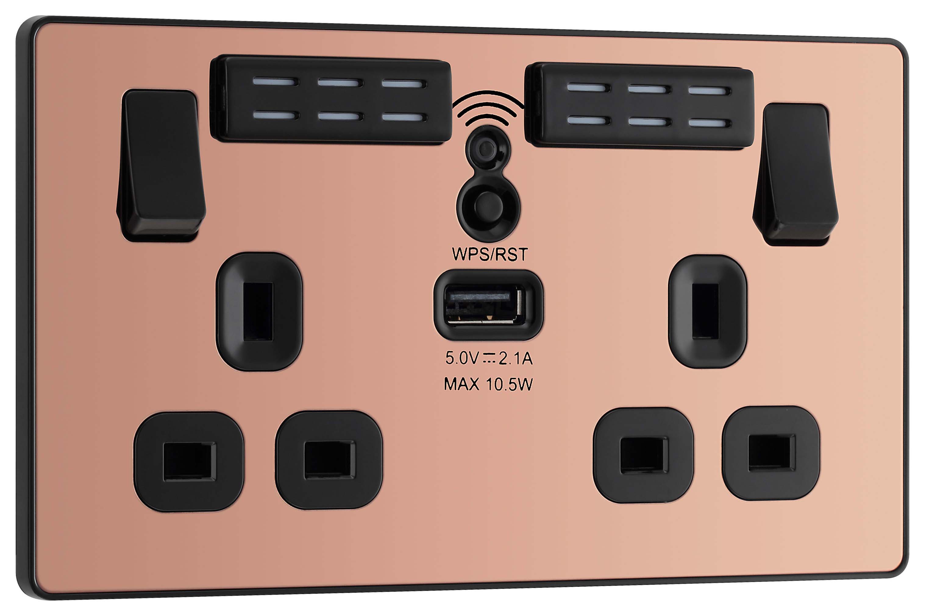 BG Evolve Polished Copper 13A Wifi Extender Double Switched Power Socket & 1 x USB (2.1A)