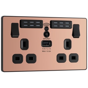 BG Evolve Polished Copper 13A Wifi Extender Double Switched Power Socket & 1 x USB (2.1A)