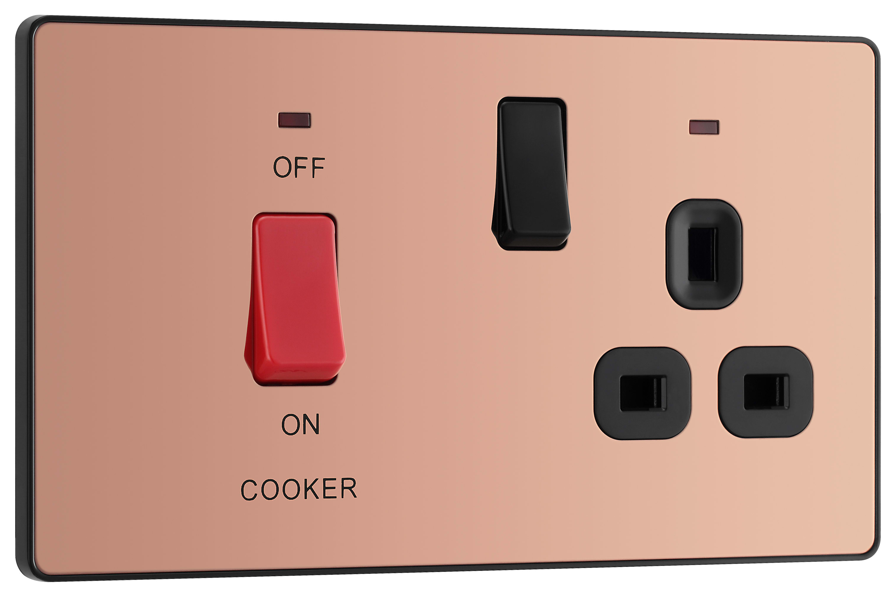 Image of BG Evolve Polished Copper Cooker Control Double Pole Socket & Switch with Led Power Indicators