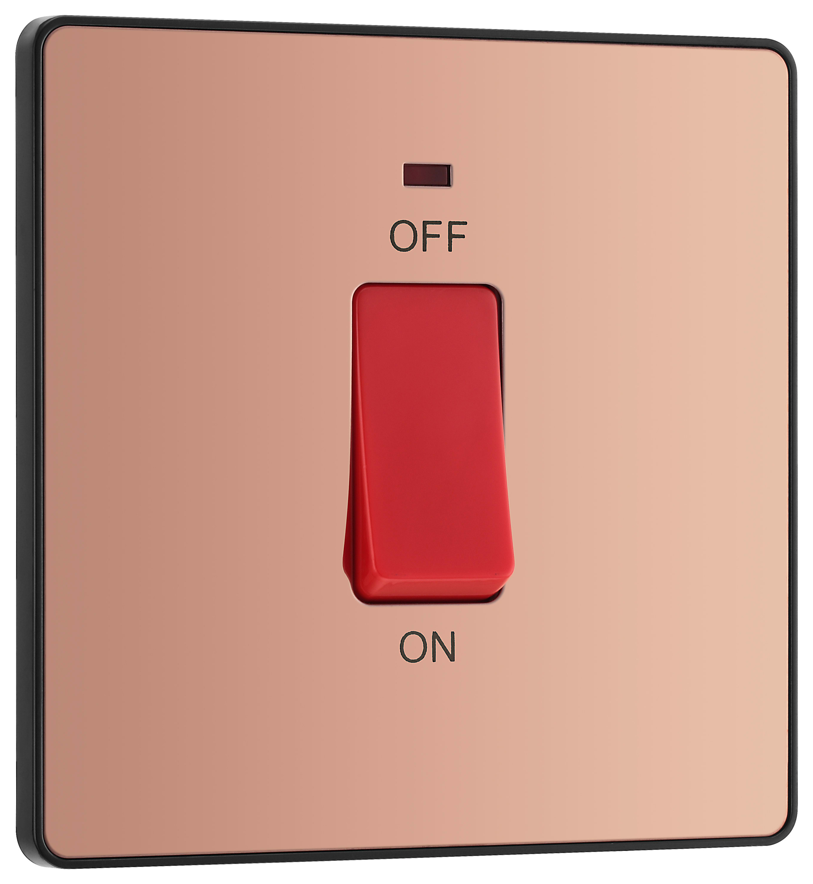 BG Evolve 45A Square Double Pole Switch with Led Power Indicator - Polished Copper