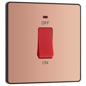 BG Evolve Polished Copper 45A Square Double Pole Switch with Led Power Indicator