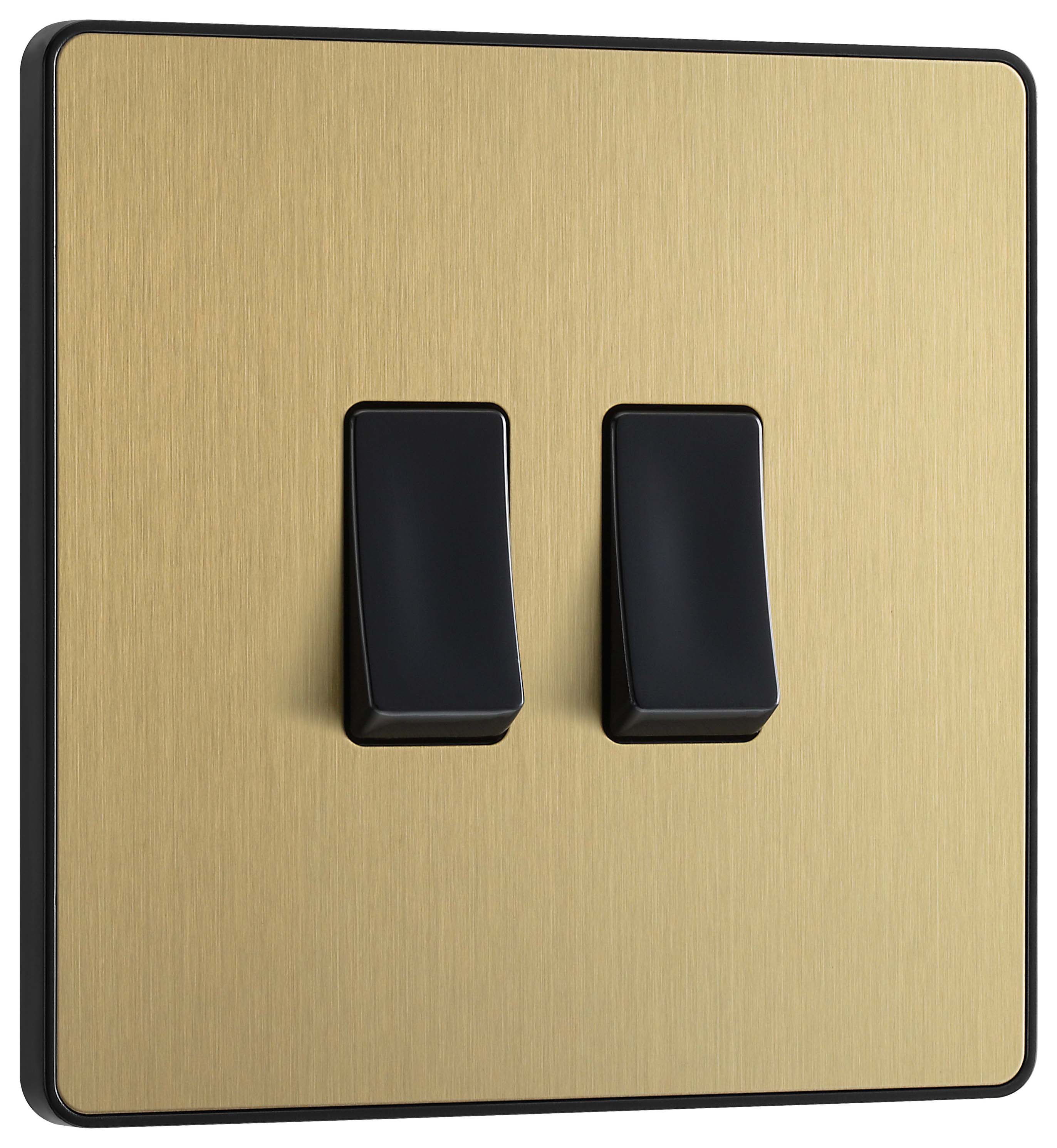 BG Evolve Brushed Brass 20A 16Ax Double Light Switch - 2 Way