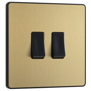 BG Evolve Brushed Brass 20A 16Ax Double Light Switch - 2 Way
