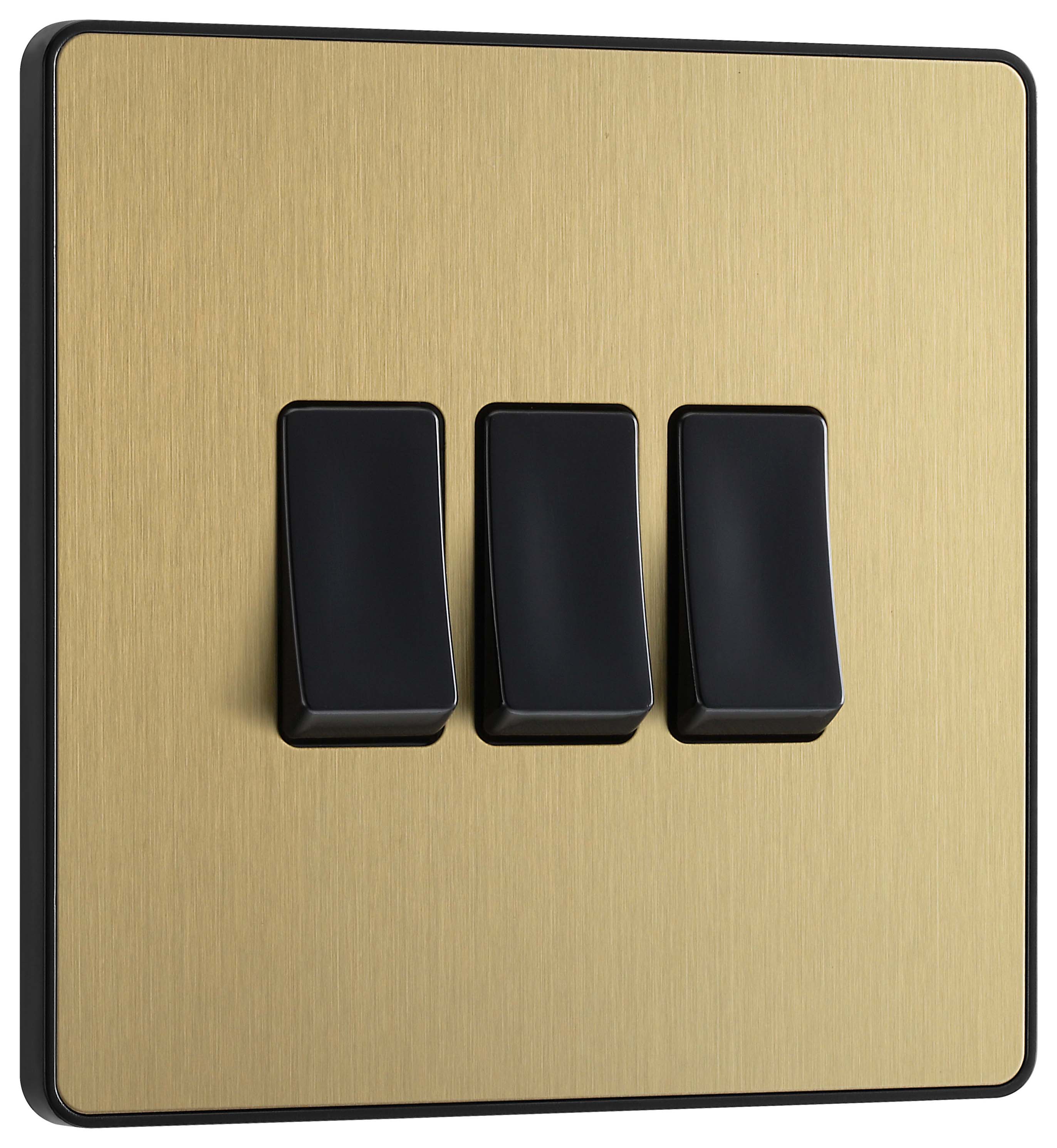 BG Evolve Brushed Brass 20A 16Ax Triple Light Switch -, 2 Way