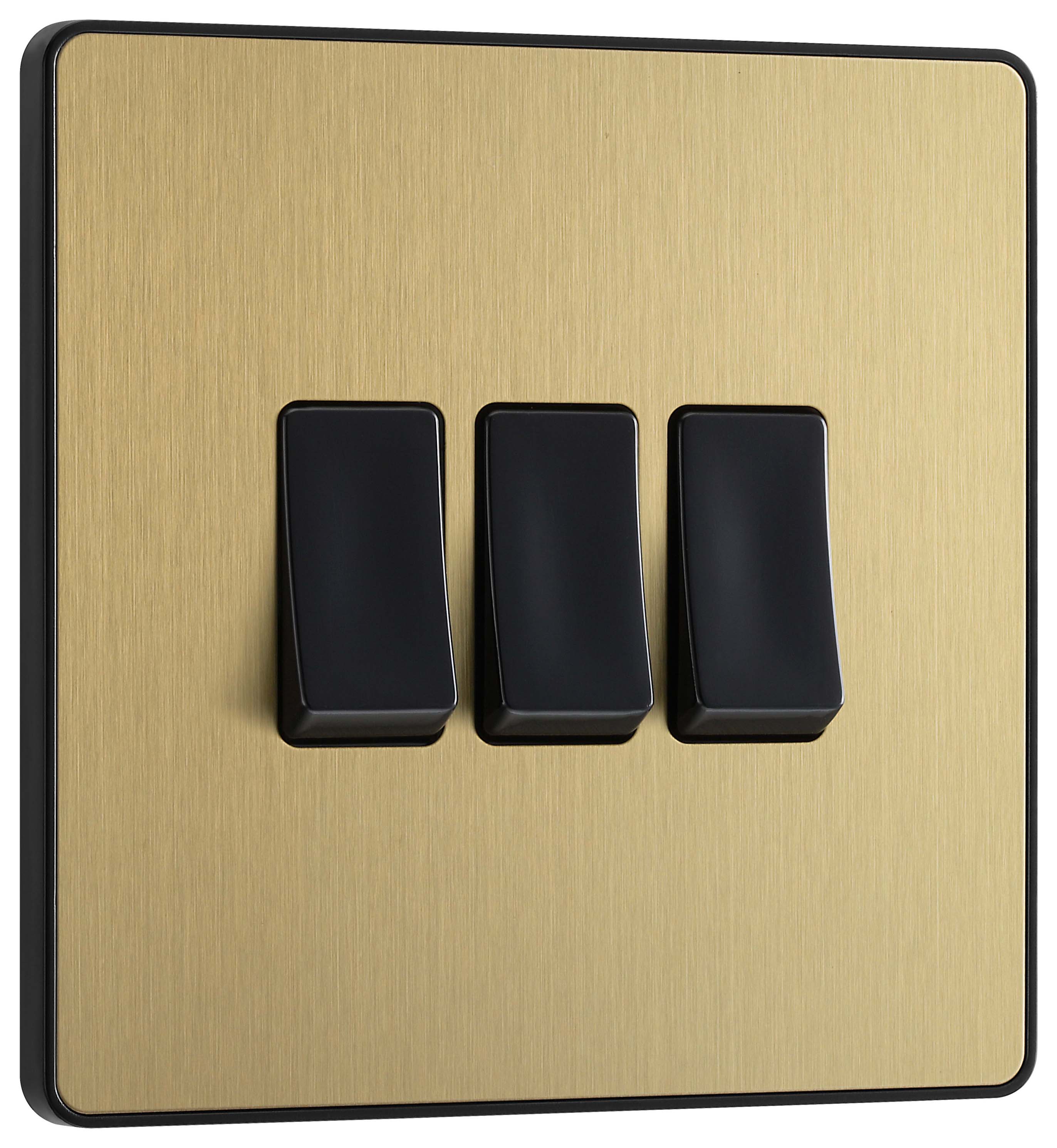 BG Evolve Brushed Brass 20A 16Ax Triple Light Switch , 2 Way Wickes