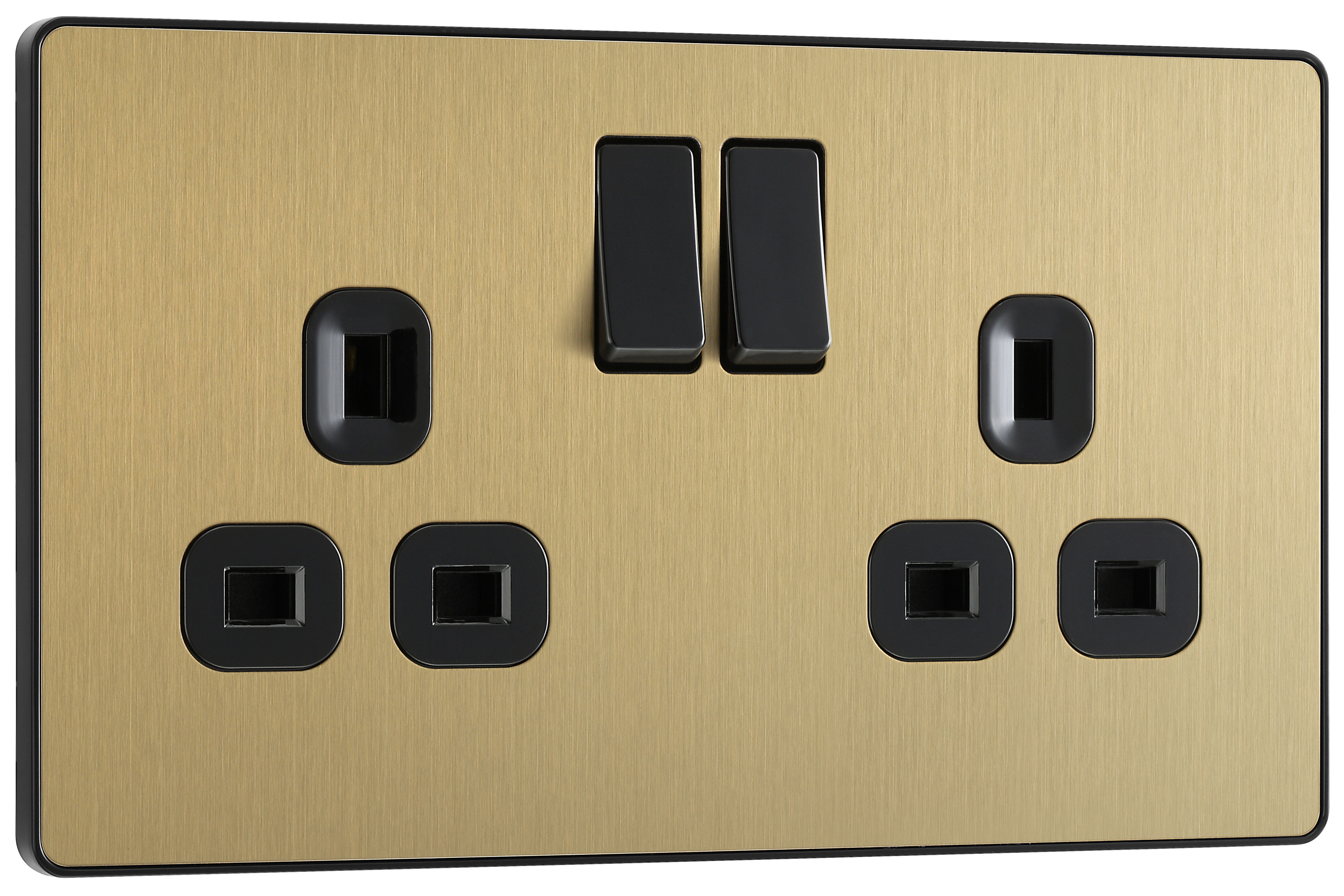 BG Evolve Brushed Brass 13A Double Switched Power Socket