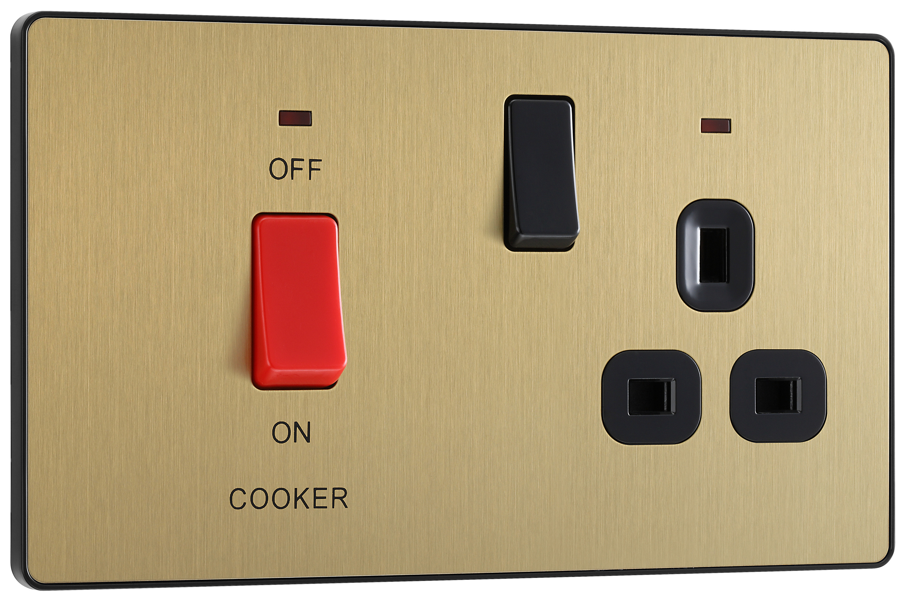 BG Evolve Brushed Brass Cooker Control Double Pole Socket & Switch with Led Power Indicators