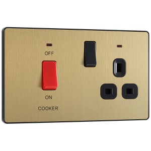 BG Evolve Brushed Brass Cooker Control Double Pole Socket & Switch with Led Power Indicators