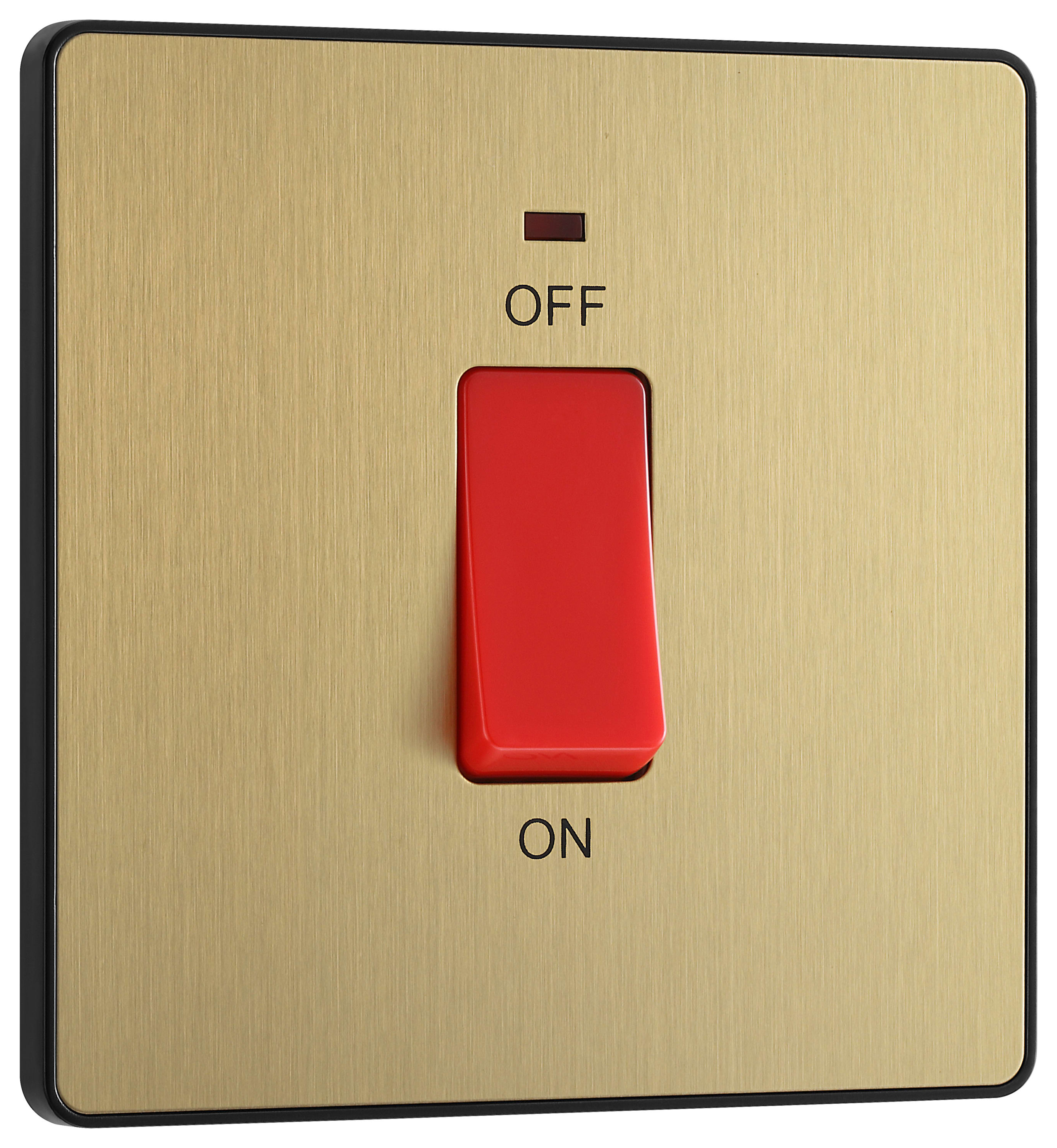 Image of BG Evolve Brushed Brass 45A Square Double Pole Switch with Led Power Indicator