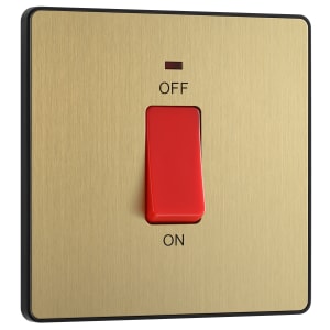 BG Evolve Brushed Brass 45A Square Double Pole Switch with Led Power Indicator