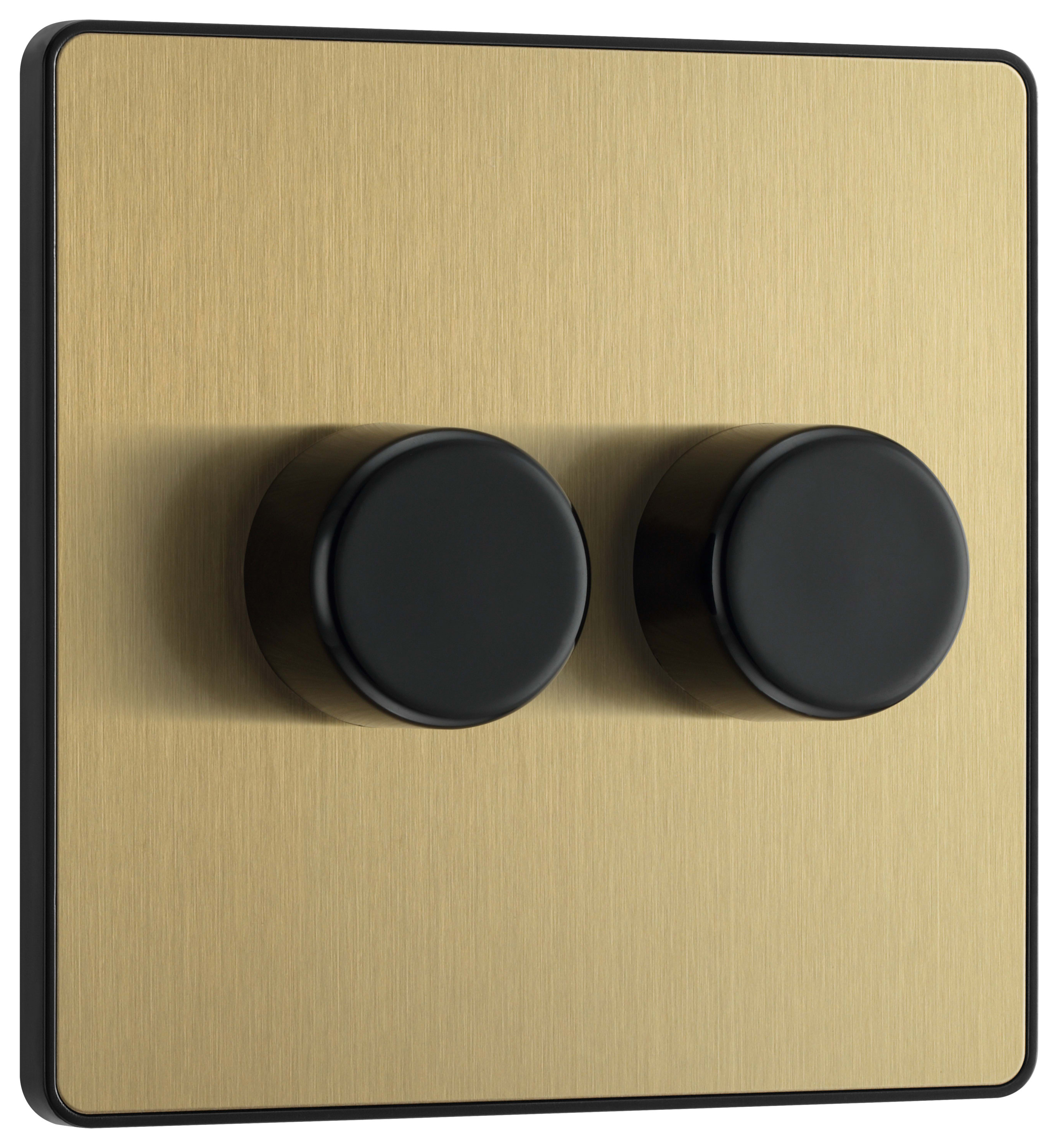 Image of BG Evolve Brushed Brass Trailing Edge Led Double Push On / Off 2-Way Dimmer Switch - 200W