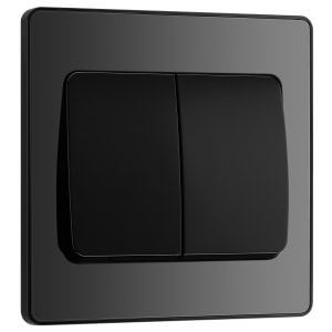 BG Evolve Black Chrome 20A 16Ax Wide Rocker Double Light Switch - 2 Way