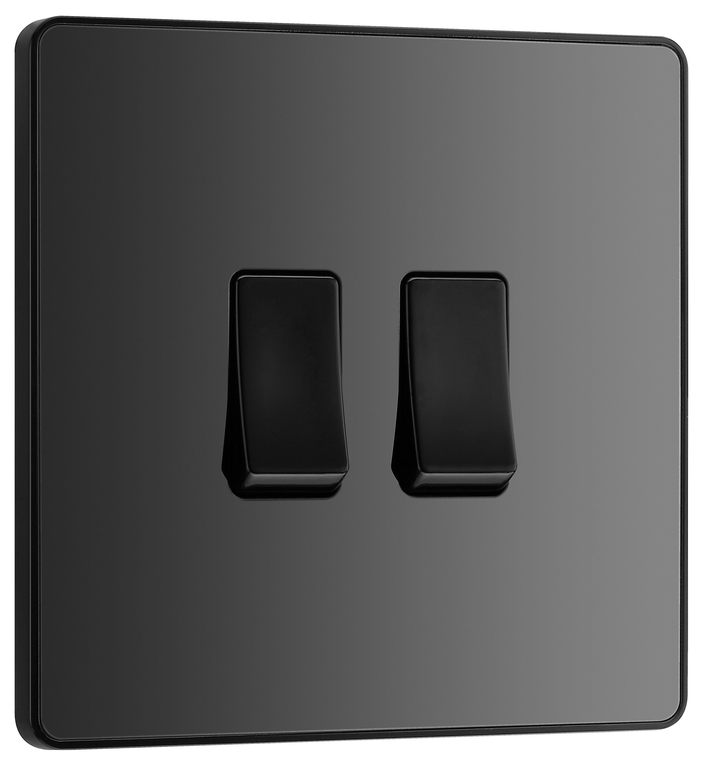 Image of BG Evolve Black Chrome 20A 16Ax Double Light Switch - 2 Way