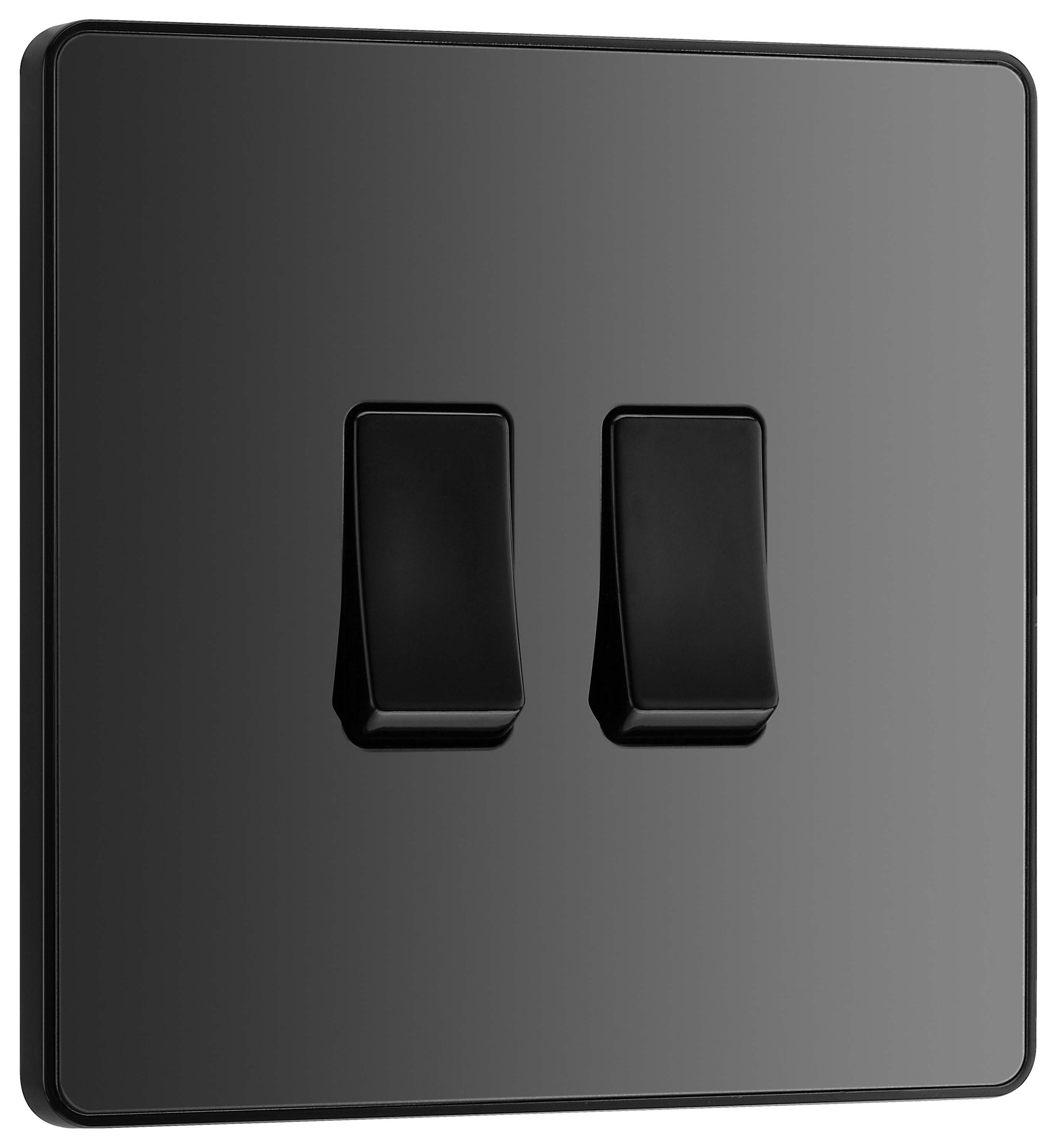 BG Evolve 2 Way 20A 16Ax Double Light Switch - Black Chrome