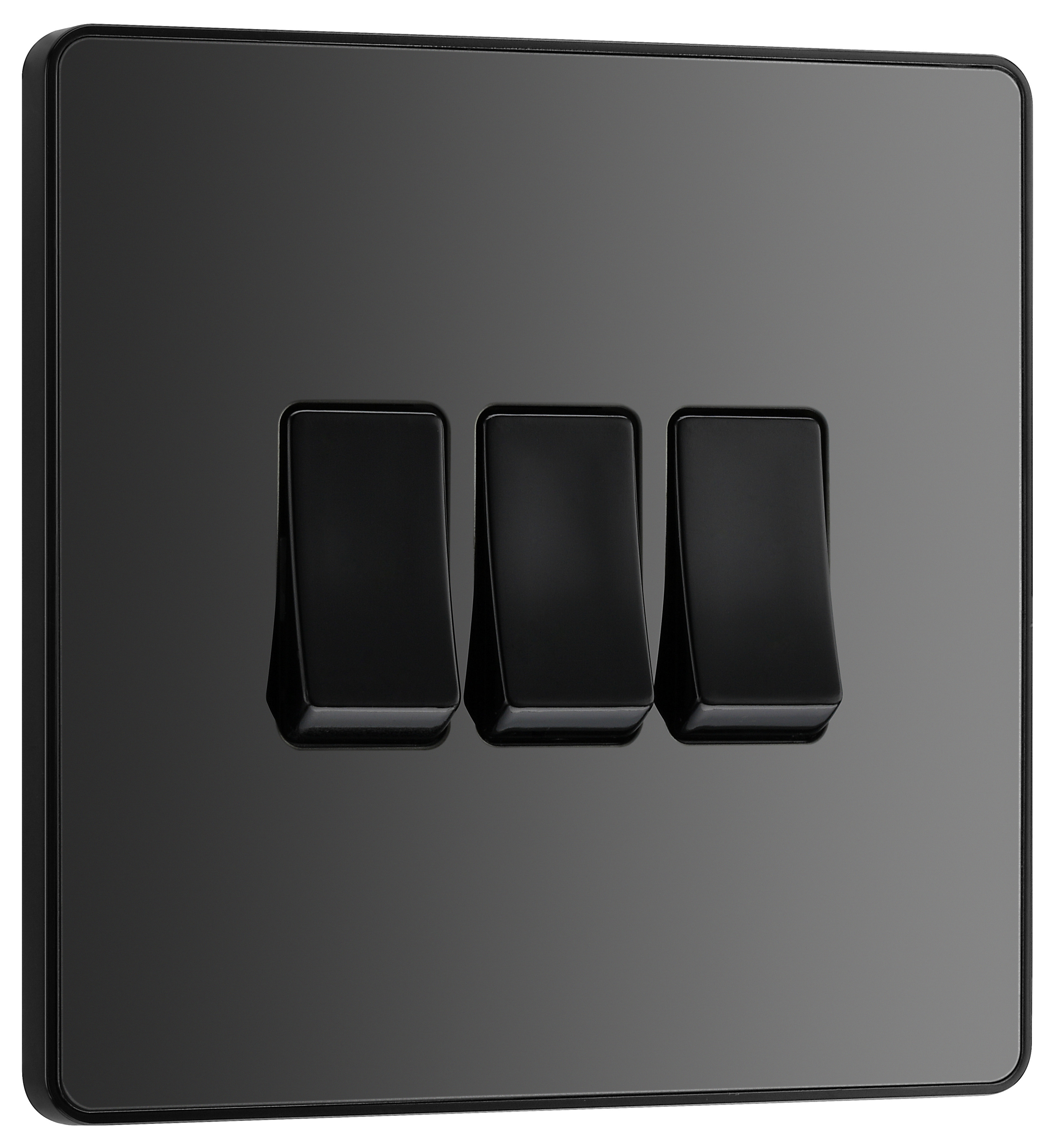 Image of BG Evolve Black Chrome 20A 16Ax Triple Light Switch - 2 Way