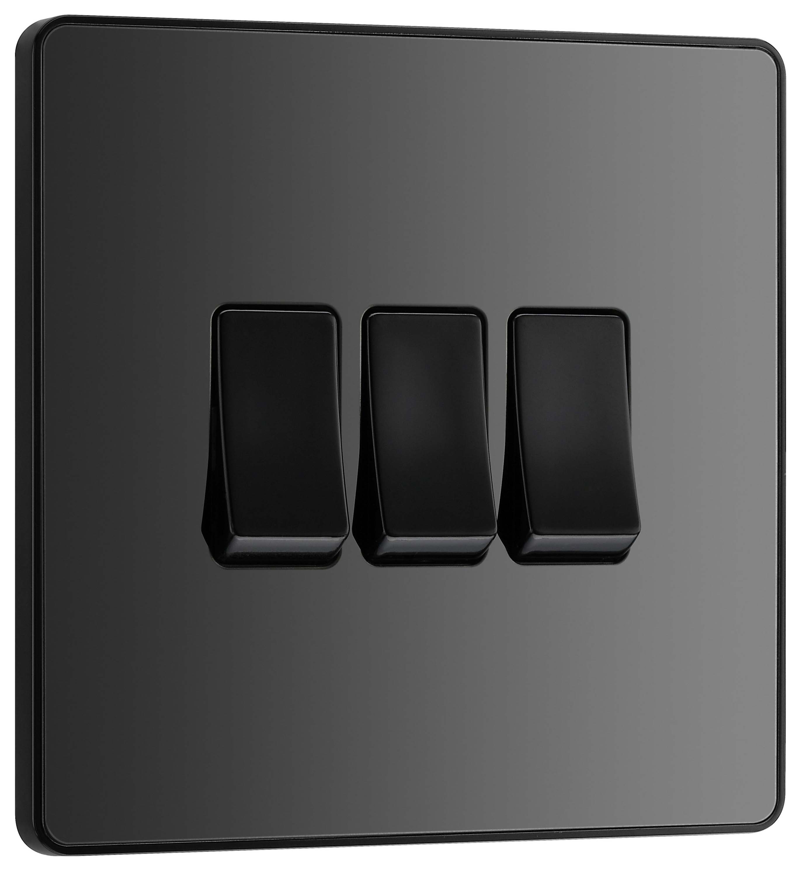 Image of BG Evolve Black Chrome 20A 16Ax Triple Light Switch - 2 Way