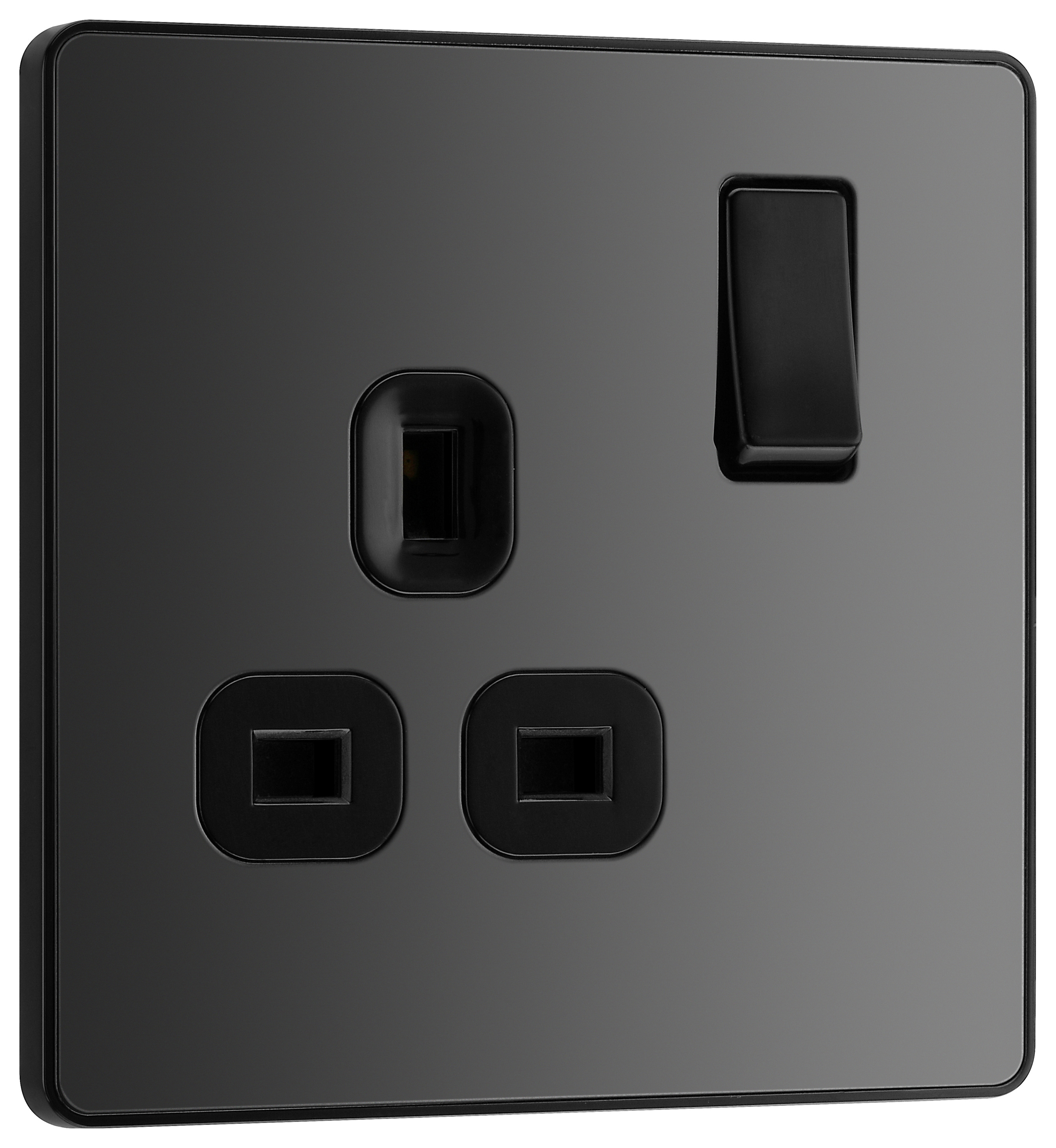 BG Evolve 13A Single Switched Power Socket - Black Chrome