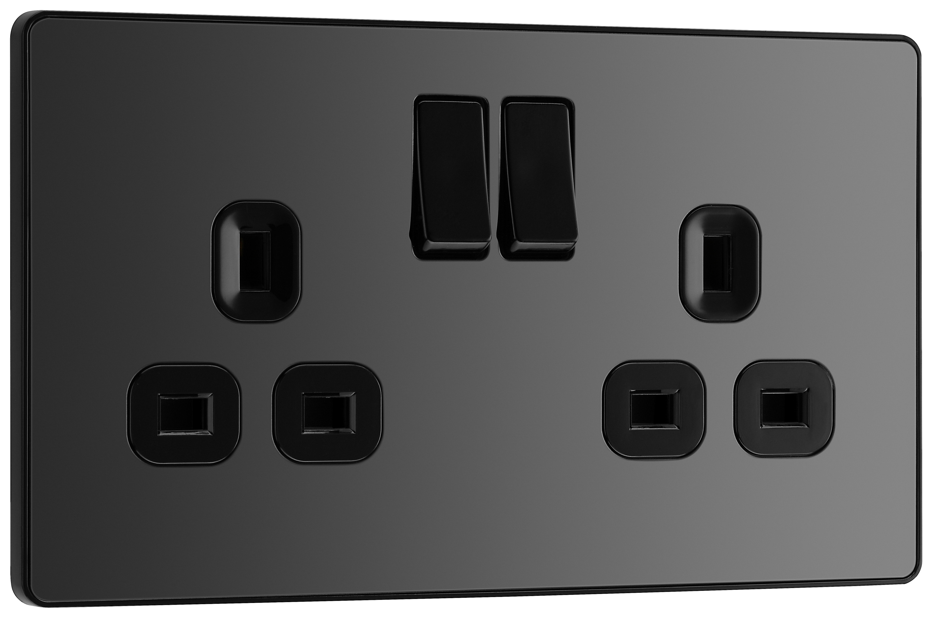 BG Evolve Black Chrome 13A Double Switched Power Socket