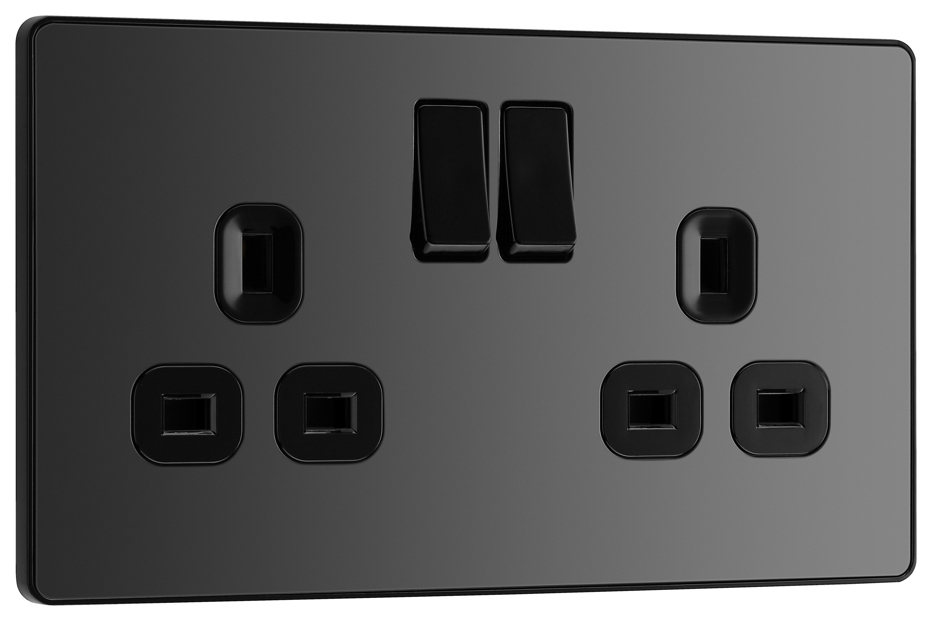 BG Evolve 13A Double Switched Power Socket - Black Chrome