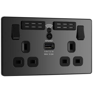 BG Evolve Black Chrome 13A Wifi Extender Double Switched Power Socket with 1 x USB (2.1A)