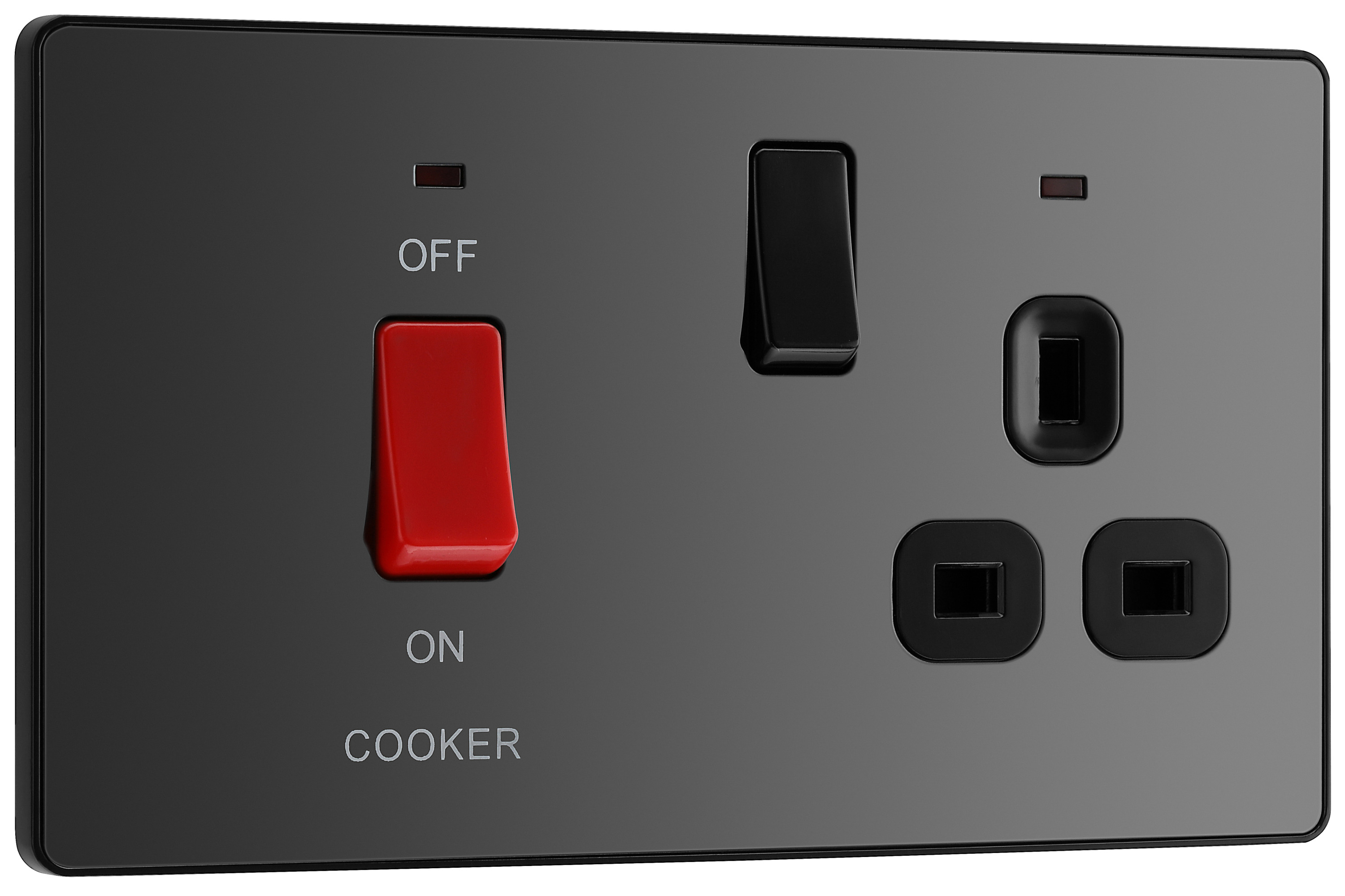 Image of BG Evolve Black Chrome Cooker Control Double Pole Socket & Switch with Led Power Indicators