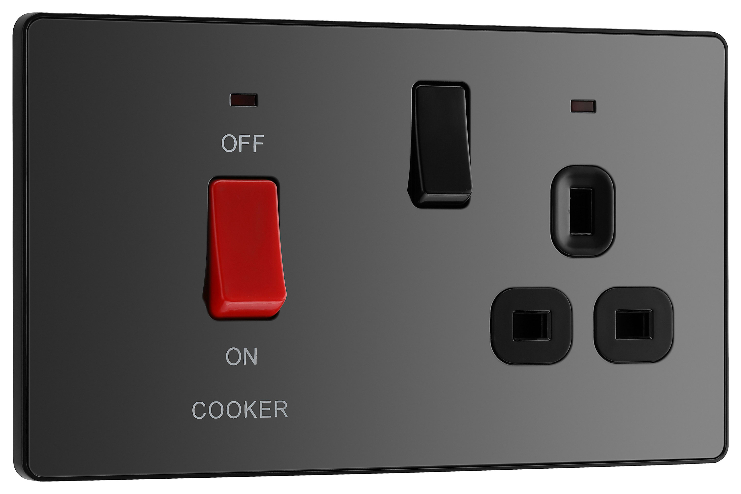 Image of BG Evolve Black Chrome Cooker Control Double Pole Socket & Switch with Led Power Indicators