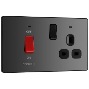 BG Evolve Black Chrome Cooker Control Double Pole Socket & Switch with Led Power Indicators