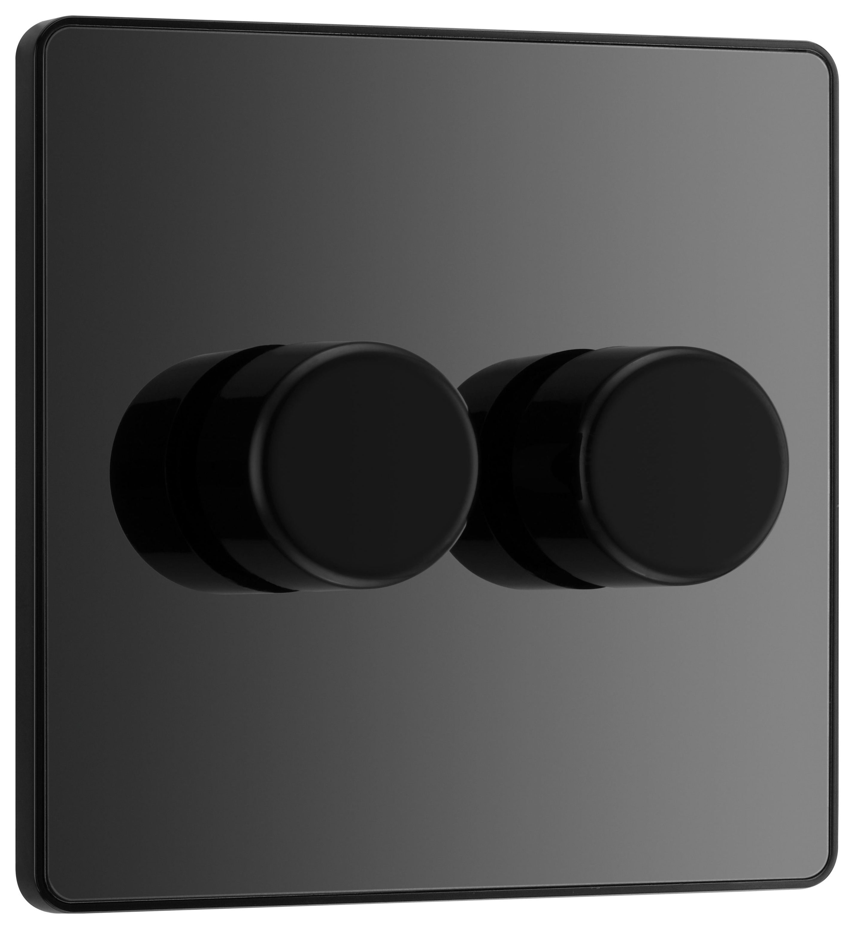 Image of BG Evolve Black Chrome Trailing Edge Push On / Off Led 2 Way Double Dimmer Switch - 200W