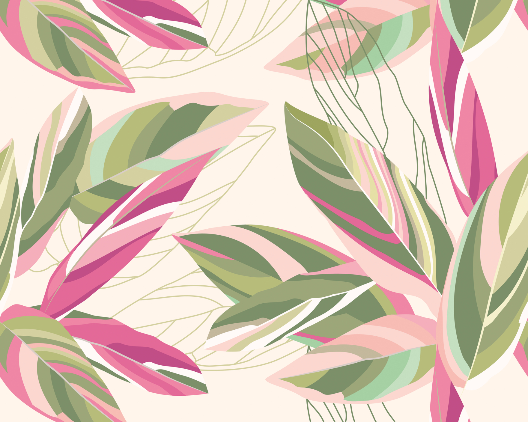 Origin Murals Botanical Calathea Leaves Pink Wall Mural - 3 x 2.4m