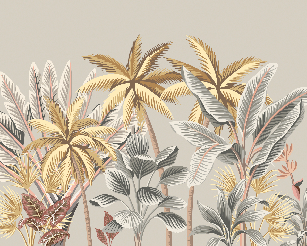 Image of Origin Murals Tropical Palm Trees Grey Wall Mural - 3 x 2.4m