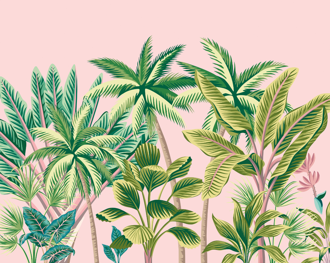 Image of Origin Murals Tropical Palm Trees Pink Wall Mural - 3 x 2.4m
