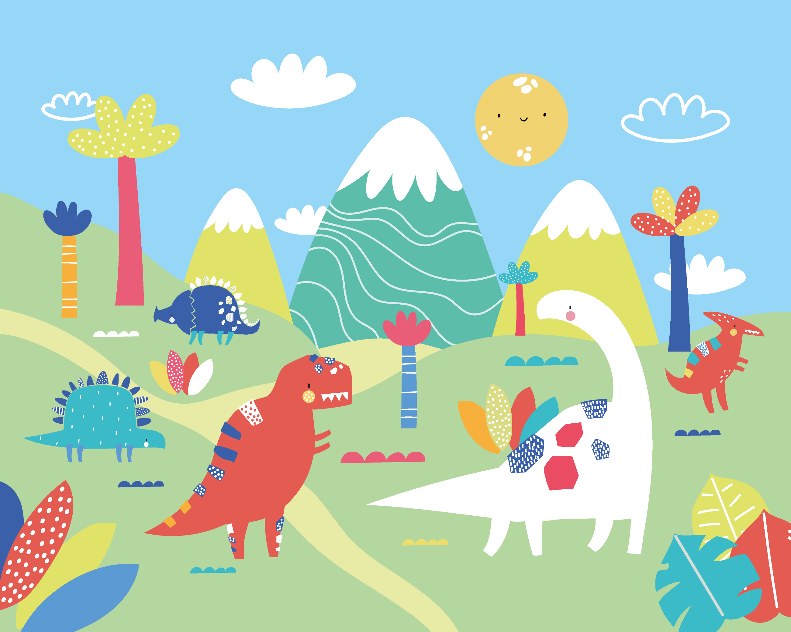 Image of Origin Murals Dinosaur Land Blue Wall Mural - 3 x 2.4m